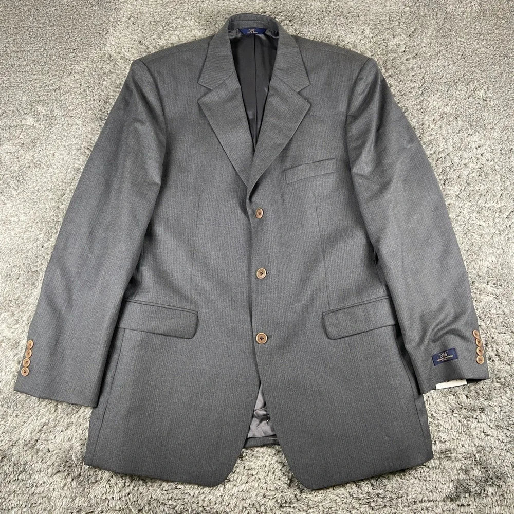 Brooks Brothers 346 Stretch 2 Piece Suit Men 44L Blazer 36x33 Pant Grey Wool
